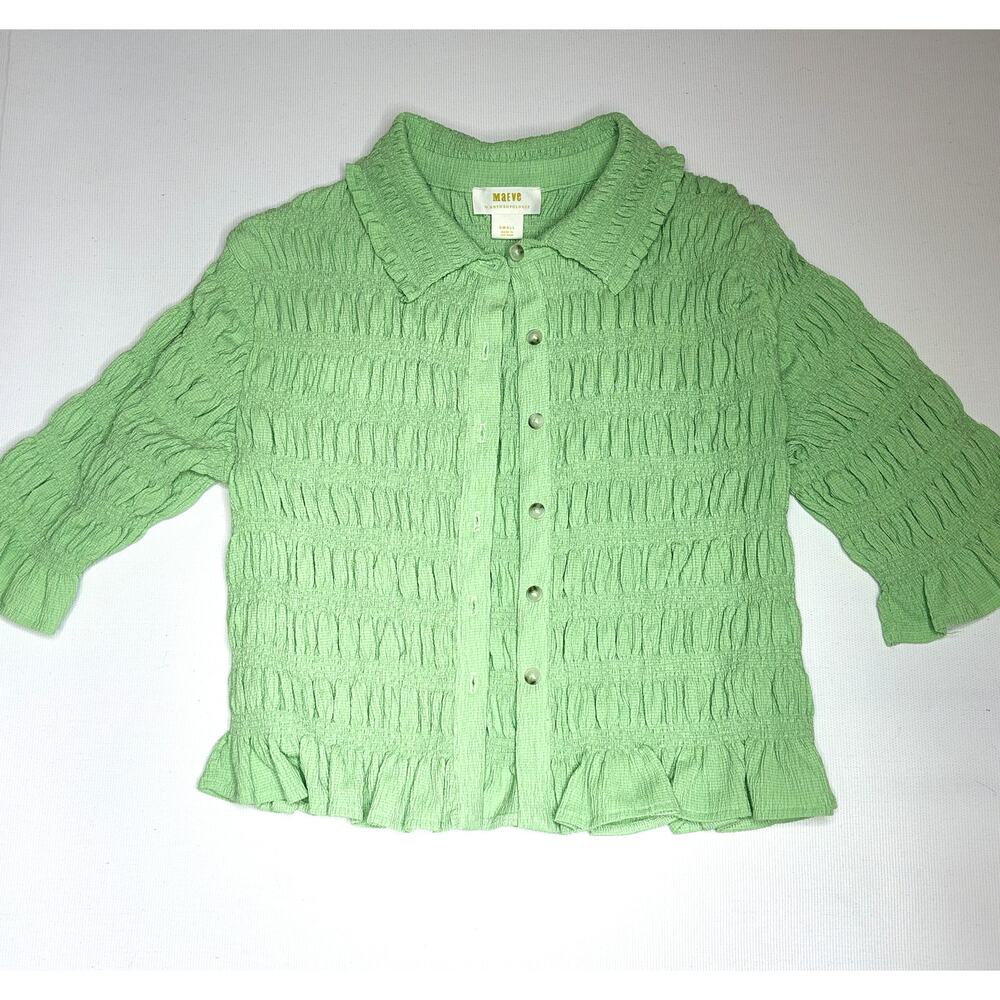 Maeve by Anthropologie Textured Crinkle Cardigan Sweater | Size Small | green - Picture 3 of 6
